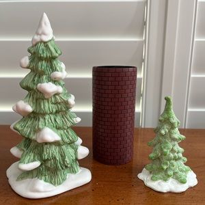 Dept 56 Heritage Village Series Snow Covered Tree and Brown Brick Street Vintage